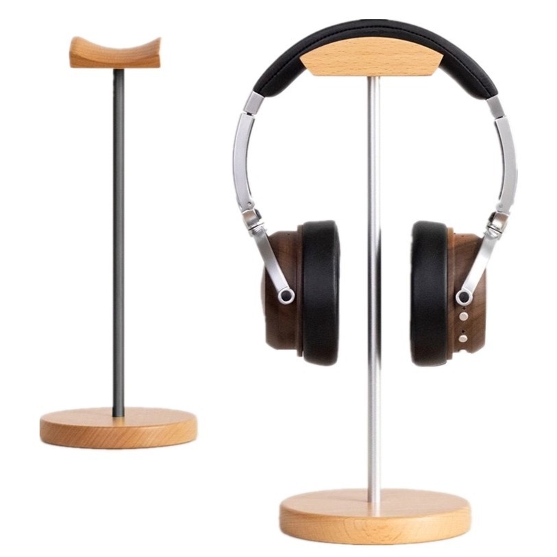Gaming Accessories For Setup - Penyangga Headphone Kayu Walnut Hitam &