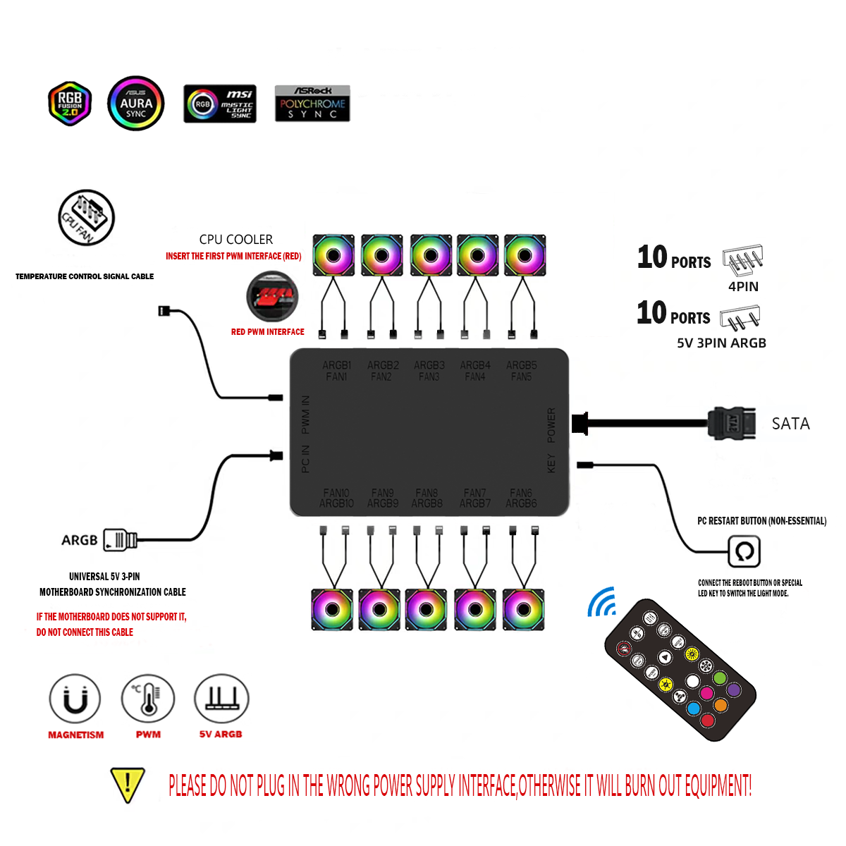 Adaptor Kipas 10 Port 5V 3PIN  - Fan Hub Rgb Controller ulasan dan harga